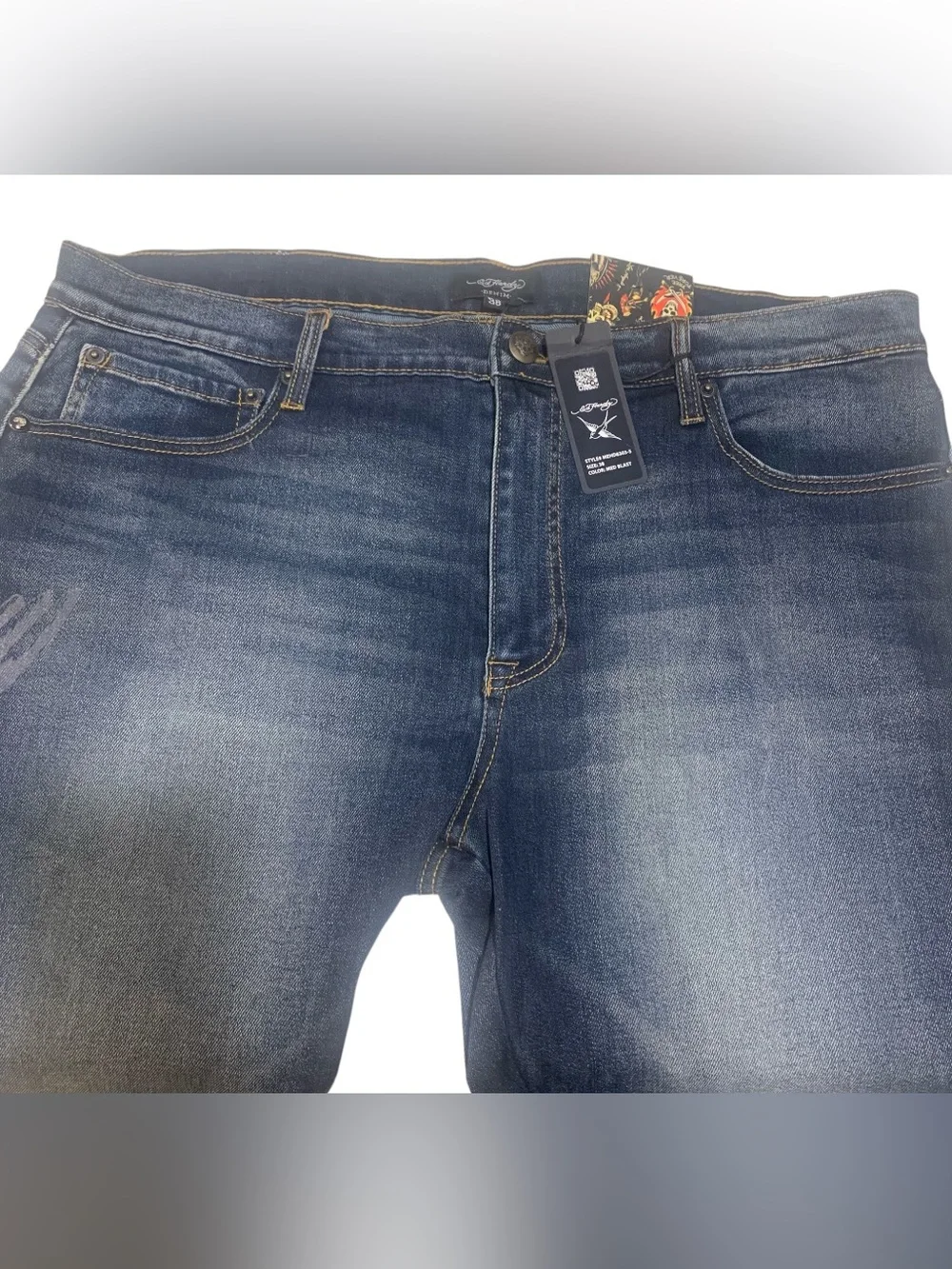 Ed Hardy Denim 5 Pocket Jeans Iconic Tattoo Inspired Panther & Cheetah Size 38